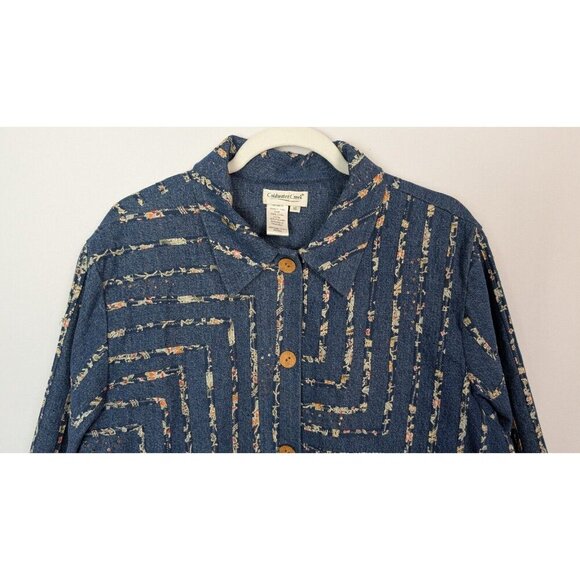 Vintage Coldwater Creek XL Jacket Denim Quilted Floral Embroidered Sequins Boho - Picture 4 of 8